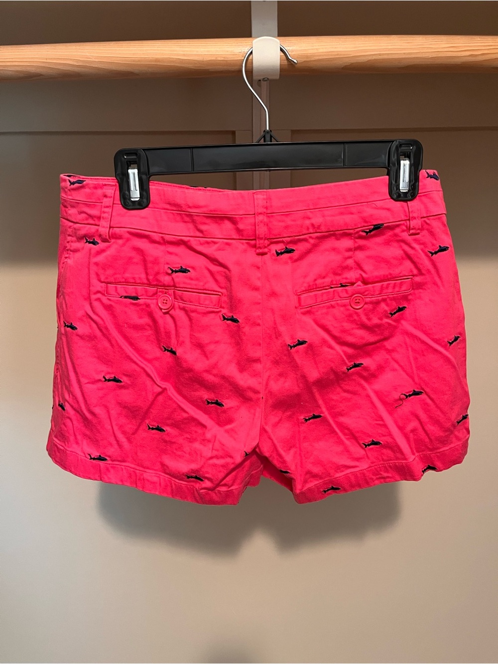 British Khaki Hot Pink Embroidered Shark Shorts - Picture 2 of 4